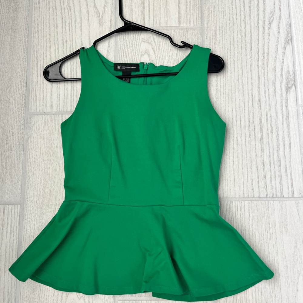 INC petite small green peplum top